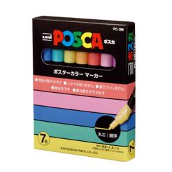 Mitsubishi Pencil Posca Marking Pen Round Core Fine Tip Pastel 7 Colors Set (PC-3M 7C)